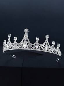 1 Classic Alloy Rhinestone Wedding Bridal Crown Headband For Women. European And American Simple Style Wedding Party Bridesmaid And Female Guest Decorative Crown Headband. - Silver - View 3