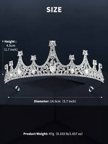 1 Classic Alloy Rhinestone Wedding Bridal Crown Headband For Women. European And American Simple Style Wedding Party Bridesmaid And Female Guest Decorative Crown Headband. - Silver - View 7