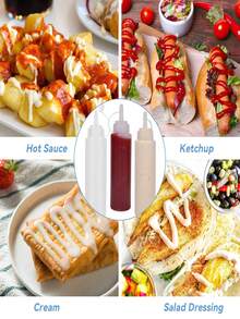 3 件裝調味品擠壓瓶,可重複使用的塑膠醬分配器,透明且易於清潔,帶矽膠漏斗和標籤貼紙,適用於番茄醬和橄欖油(250 毫升) - 白色 - 查看 6