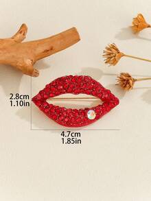 1個時尚豪華風格的合金和水晶紅唇形油滴胸針,適合情人節女性,可用作服裝或圍巾飾品 - 紅色 - 查看 5