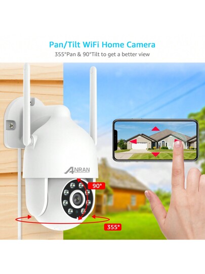 ANRAN Security Camera Outdoor Spotlight Siren, 2K 2.4g WiFi PTZ Wired 360° View, Night Vision, IP66 Waterproof, Two Way Audio, SD Cloud Storage, P2 Wit view 2