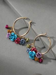 1對優雅且甜美的多色花卉設計女士耳環,適用於節日、生日、約會、派對、婚禮、假期、購物、商務、日常穿著 - 彩色的 - 查看 2