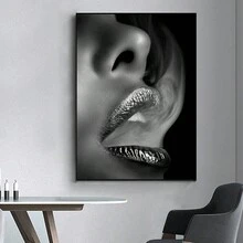 1 件,現代黑唇帆布牆壁藝術 - 時尚、引人注目的客廳、浴室和臥室牆壁裝飾 - 完美無框家居裝飾 - 彩色 - 查看 6