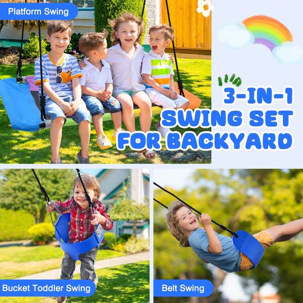 Hapfan 3 in 1 Heavy Duty Swing Set for Backyard with Belt Swing Seat