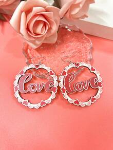 1 對卡通木製鏤空浪漫愛情主題耳環,帶有交叉心形和塗鴉印花,適合情人節、舞會、節日或音樂節 - 送給女朋友的完美約會禮物 - 彩色 - 查看 2