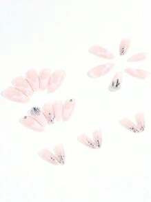 24入組INS風格新鮮多彩的杏仁形全覆蓋式假指甲，附上一套指甲美術工具，適用於派對、跳舞和日常穿戴按壓式指甲用品，適合女孩和女性使用 - 彩色 - 查看 4