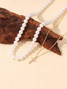 2 件女士仿珍珠和吊坠项链（珍珠数量随机） - 金黃色 - 查看 5