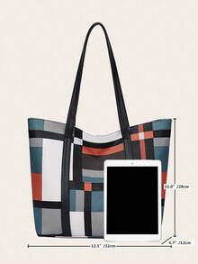 女式方格紋肩背皮質手提包,頂部手柄斜背包大容量托特包時尚戶外旅行包,日常通勤包媽媽的假日禮物,復古手提筆記本電腦包通勤和外出 - 綠色 - 查看 5