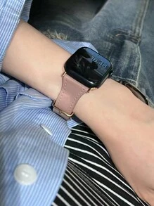 1件深粉色豆沙粉手錶錶帶，兼容 Apple Smart Watch 9/8/7/6/5/3/4/2/1se Ultra，適合所有年齡，低調，38mm/40mm/41mm/42mm/44mm，女士細腰錶帶配玫瑰金扣，非常優雅 - 藕粉色 - 查看 10