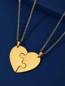 2入組/套女性不鏽鋼心形愛心吊墜項鍊,為母親戀人家人的禮物 - 套裝系列 - 查看 1