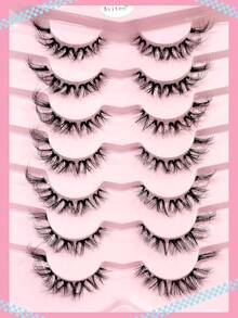 Asiteo 7 Pairs 3D Transparent False Eyelashes With Natural Faux Mink Lashes, Fluffy Soft Curly Cat Eye Fake Eyelashes - 黑色 - 查看 3
