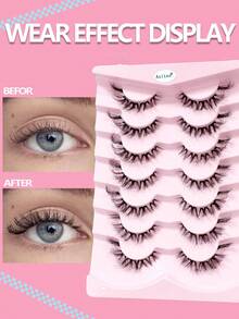 Asiteo 7 Pairs 3D Transparent False Eyelashes With Natural Faux Mink Lashes, Fluffy Soft Curly Cat Eye Fake Eyelashes - 黑色 - 查看 2
