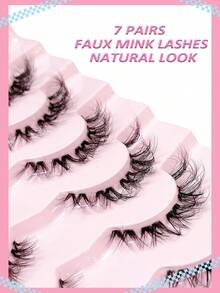 Asiteo 7 Pairs 3D Transparent False Eyelashes With Natural Faux Mink Lashes, Fluffy Soft Curly Cat Eye Fake Eyelashes - 黑色 - 查看 5