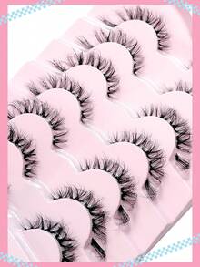 Asiteo 7 Pairs 3D Transparent False Eyelashes With Natural Faux Mink Lashes, Fluffy Soft Curly Cat Eye Fake Eyelashes - 黑色 - 查看 4