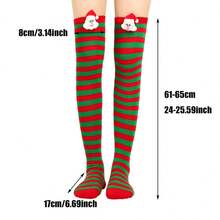 1個聖誕卡通聖誕老人紅色和綠色條紋過膝針織襪子,適合聖誕派對穿搭,適合送給朋友和家人的溫馨禮物。聖誕裝飾,紅色裝飾,綠色裝飾 - 綠色 - 查看 5