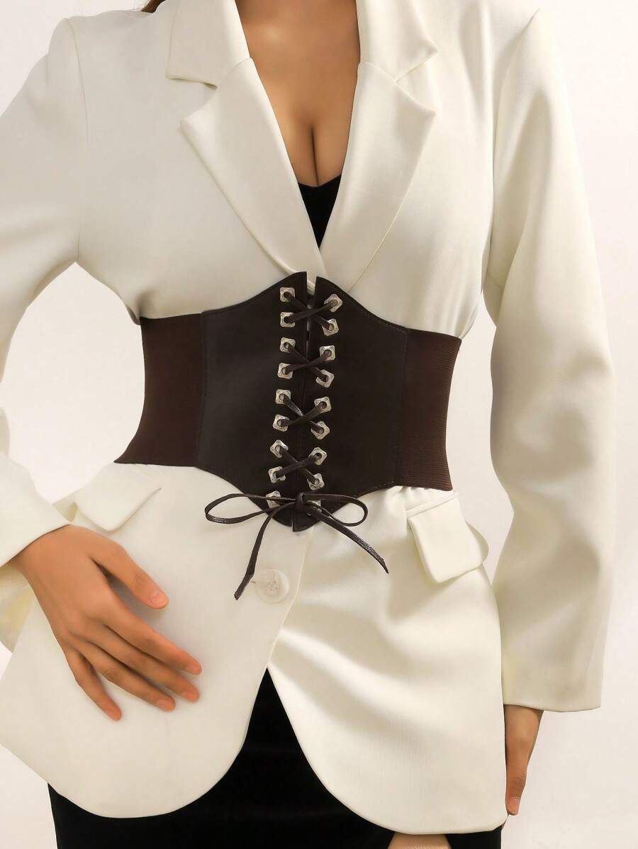 1 Pieza Café Para Mujer Correa Elástica De Hilo Para La Cintura - Café integral - Ver 1