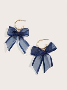 1 對歐根紗蝴蝶結 C 型耳環 - 藍色 - 查看 3