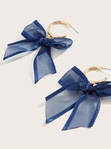 1 對歐根紗蝴蝶結 C 型耳環 - 藍色 - 查看 4