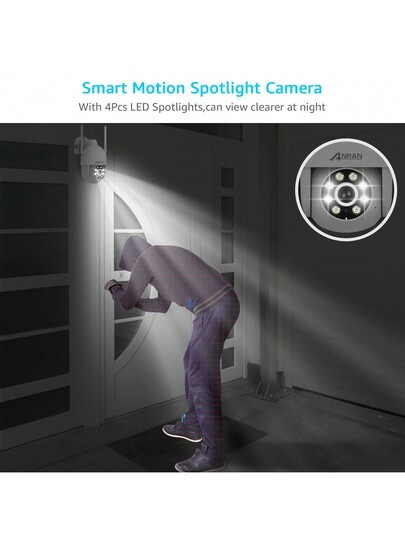 ANRAN Security Camera Outdoor Spotlight Siren, 2K 2.4g WiFi PTZ Wired 360° View, Night Vision, IP66 Waterproof, Two Way Audio, SD Cloud Storage, P2 Wit view 3