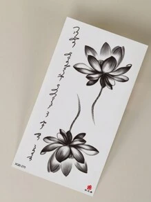 1 件黑色临时莲花纹身贴纸，带花卉图案，适用于手臂、胸部、腹部、背部 - 黑色 - 查看 6