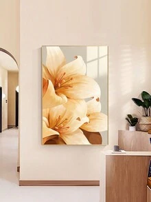 A Painting Printed On Canvas Poster, Lily Flower Pattern Modern Nordic Fashion Warm Decoration Art Style. Suitable For Living Room, Bedroom, Sofa, Bed Backdrop, Entrance Cabinet, Tabletop Or Floor Stand Decoration, Home Decor Wall Art. Replacement Core Without Frame, Safe Packaging In Pvc Tube. - Multicolor - View 2