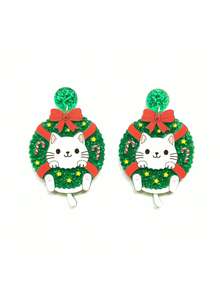 2 件裝誇張亞克力西伯利亞哈士奇、小狗、貓、樹懶聖誕花環蝴蝶結耳環新年禮物 - 彩色 - 查看 8