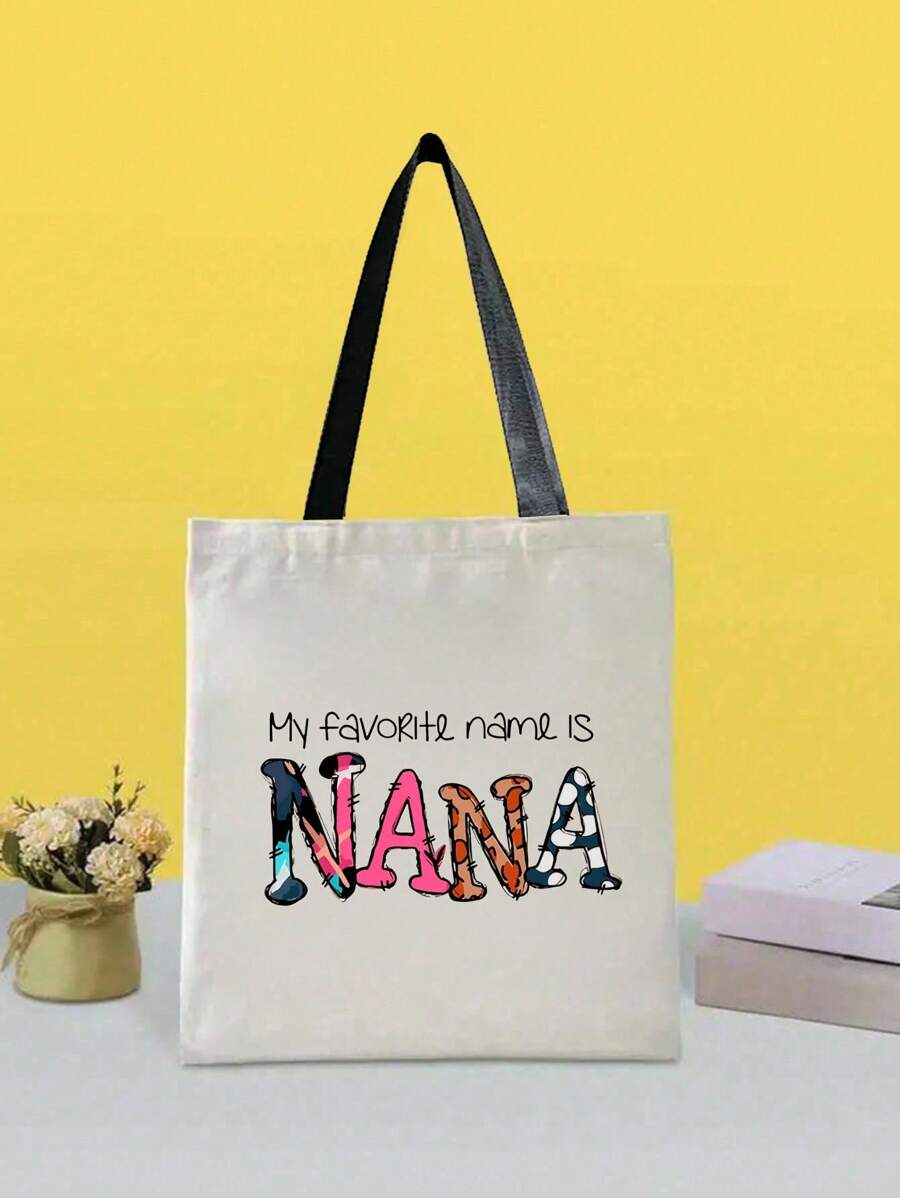 豹紋花卉nana印刷帆布提包,適合送給媽媽、老師、朋友、護士、購物袋、女性友人禮品袋、旅遊紀念、生日、情人節、國際婦女節派對、伴娘化妝品、母親節購物袋最佳禮物之一 - 米色 - 查看 1