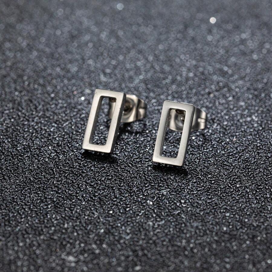 1Pair Square Geometric Rectangle Earrings Stainless Steel Minimalist Boho Simple Earrings - White - View 1