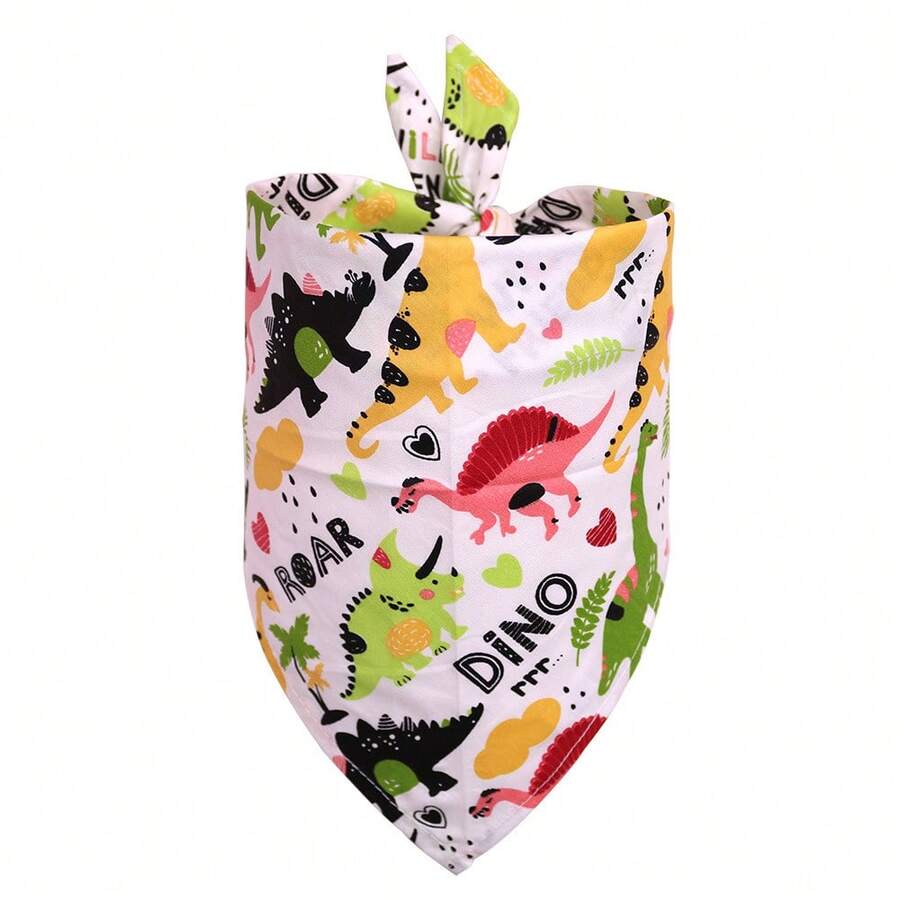 Cartoon Dinosaur Print Pet Saliva Towel, Comfortable Triangle Towel For Dogs And Cats, Accessories Suitable For Small And Medium-Sized Pets - Multicolor - View 1