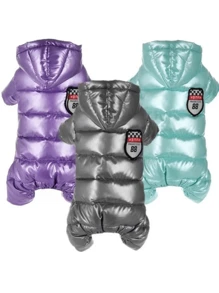 1pc Shiny Winter Warmth Four-legged Pet Jumpsuit With Thickened Coat For Dogs - Blue - View 1