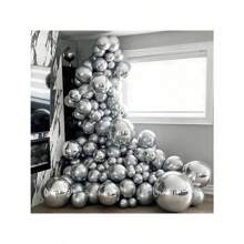 97pcs Silver Balloons And 4d Balloons Suitable For Festival, Home Parties, Any Celebration Scene, Including Glue Dots And Balloon Chain - Silver - View 1