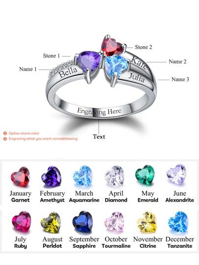 1 pièce Bague personnalisée en argent sterling S925 avec pierre de naissance et nom personnalisé, zircone cubique en forme de cœur. Bijou de qualité pour femme, cadeau d'anniversaire, argent, élégant, vintage, unisexe, , simple, casual, personnalisé, unique, idéal pour lui, idéal pour elle, petit ami, petite amie, papa, maman, famille, amis, pour anniversaires, pour anniversaires, pour remise des diplômes, pour le bal, pour les fêtes