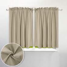 2入組亚麻色窗口纹茶巾窗帘,防水浴室窗帘,適用於咖啡館和廚房,2件套裝 - 亞麻色 - 查看 1