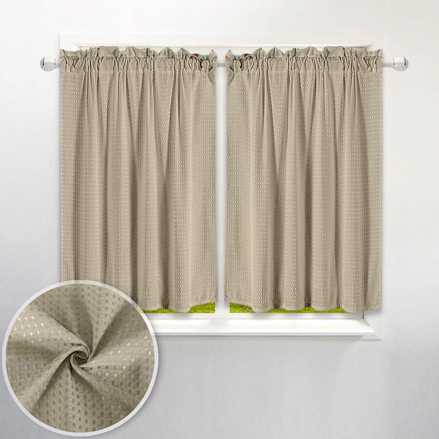 2入組亚麻色窗口纹茶巾窗帘,防水浴室窗帘,適用於咖啡館和廚房,2件套裝 - 亞麻色 - 查看 1