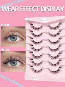 Asiteo 7 Pairs 3D Transparent False Eyelashes With Natural Soft Faux Mink Lashes, Fluffy Criss-Cross Curly Cat Eye Fake Eyelashes - 黑色 - 查看 2