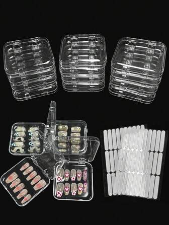 12pcs Plastic Press-On Nail Storage Box, Acrylic Nail Display Shelf, With 60pcs Double-Sided Adhesive Tape, Nail Salon Accessories,Nail Supplies,Nail Tools,Nail Art Tools,Back To School,Nails,Nail Tools For Press On Nails