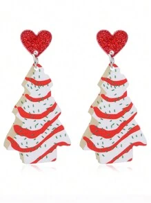 1pair Acrylic Christmas Tree Shaped Candy Decor Dangle Earrings And Heart Shaped Stud Earrings With Sparkle Dust - Red - View 5