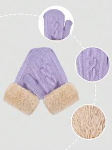 Children's Single-Ball Rabbit Fur-Like Jacquard Warm Knitted Hat, Scarf, And Gloves Set For Ages 0-10, Christmas Gift - Purple - View 9