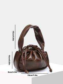 1個女性復古簡約休閒磨砂棕色柔軟pu皮革肩提手提包,可摺疊抽繩雲形設計,長鏈條肩帶,適用於街頭、約會、工作 - 棕色 - 查看 7