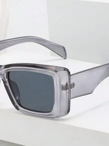 1 件女士时尚眼镜，半透明灰色方形镜框不对称猫眼形，优雅、休闲、简约，适合度假和户外佩戴 - 灰色 - 查看 3