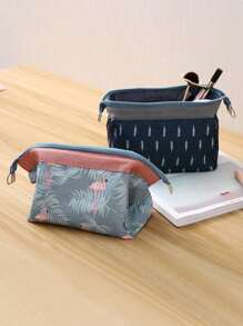 女士化妝包收納必需品旅行包火烈鳥便攜式筆袋美容化妝盥洗用品沐浴收納包 - 藏蓝色 - 查看 3