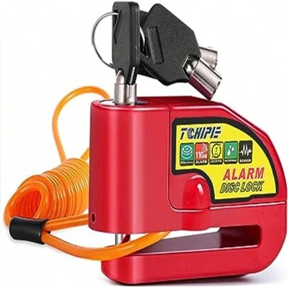 Motorcycle Alarm with 110db Alarm Sound, Theft Prevention Security Wheel Disk Lock for 7mm Brake Rotor, Heavy Duty with 5 feet Reminder Cable for Motorcycles Bicycles