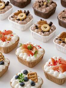 15入組加厚方形圓角慕斯雪紡紙杯蛋糕杯油漬蛋糕紙杯一次性杯子慕斯蛋糕高溫耐用烘焙防油紙托,防油耐高溫,適用於麵包、小食和蛋糕烘焙 - 彩色 - 查看 9