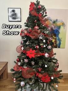 1卷紅色緞帶,diy花圈蝴蝶結緞帶,禮品裝飾緞帶,生日婚禮假日派對背景裝飾紗布,聖誕樹裝飾緞帶 - 紅色 - 查看 6