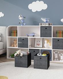 HaluPeit Storage Cubes, 30cm Foldable Cube Storage Container With Handles, Set Of 6, Closet Organizer For Shelves, Rustic Brown/Gray/Black - Black - View 1