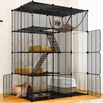Homnibu Cat Cage Indoor Large With Hammock 4 Tier Outdoor Cat Enclosure Catio Metal Kennels For 1-3 Cats, DIY Detachable Pet Playpen