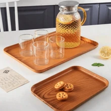 1pc Wooden Grain Design Cup Tray For Kitchen, Bathroom, Restaurant, Rectangle Drain Cup Holder - Coffee Brown - View 1