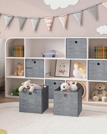 HaluPeit Storage Cubes, 30cm Foldable Cube Storage Container With Handles, Set Of 6, Closet Organizer For Shelves, Rustic Brown/Gray/Black - Grey - View 1