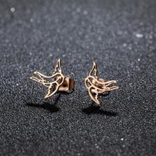 1Pair Stainless Steel Swallow Earrings Small Birds Pendant Animal Jewelry For Women Cute Hummingbird Ear Studs Gifts - Silver - View 10