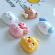 10入組隨機混合卡通動物頭形狀diy珠寶配件、文具、手機殼、鑰匙扣、杯子、鞋子、冰箱磁鐵裝飾貼材質;配有雙面膠帶 - 彩色 - 查看 5